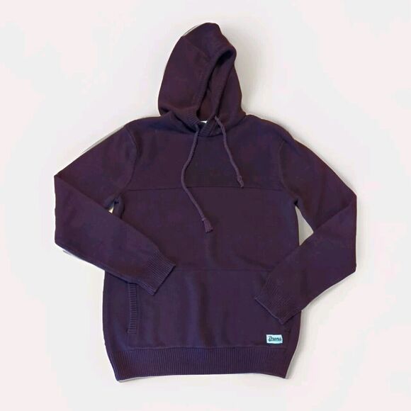 Dravus Sweater Hoodie Mens Medium Burgundy Knit Pocket Hood Long Sleeve - Picture 1 of 8